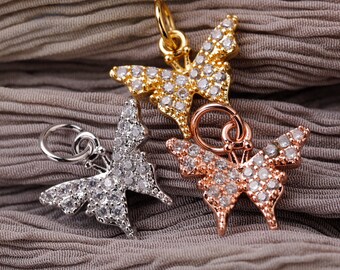 Micro Pave CZ Butterfly Pendant,Cubic Zirconia Turquoise CZ BUTTERFLY Charm 32x33mm |CP149 Cz Insect Animal Charm,12pcs