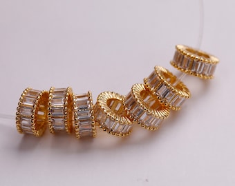 18K Gold Filled CZ Micro Pave Round Wheel Spacer Beads Brass Round Spacer Beads for DIY Jewelry Bracelet Earring Necklace Supply 7MM