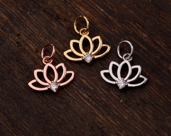 CZ Micro Pave Lotus Blume Anhänger, Yoga Yogi Liebhaber, Lotus Blume für Halskette Armband Ohrringe Herstellung, 10,7 * 12,3 MM
