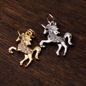Unicorn Micro Pave Zircon Pendant Charm Unicorn Pendant CZ Charms for Necklace Bracelet Earrings Making,12.4*13MM