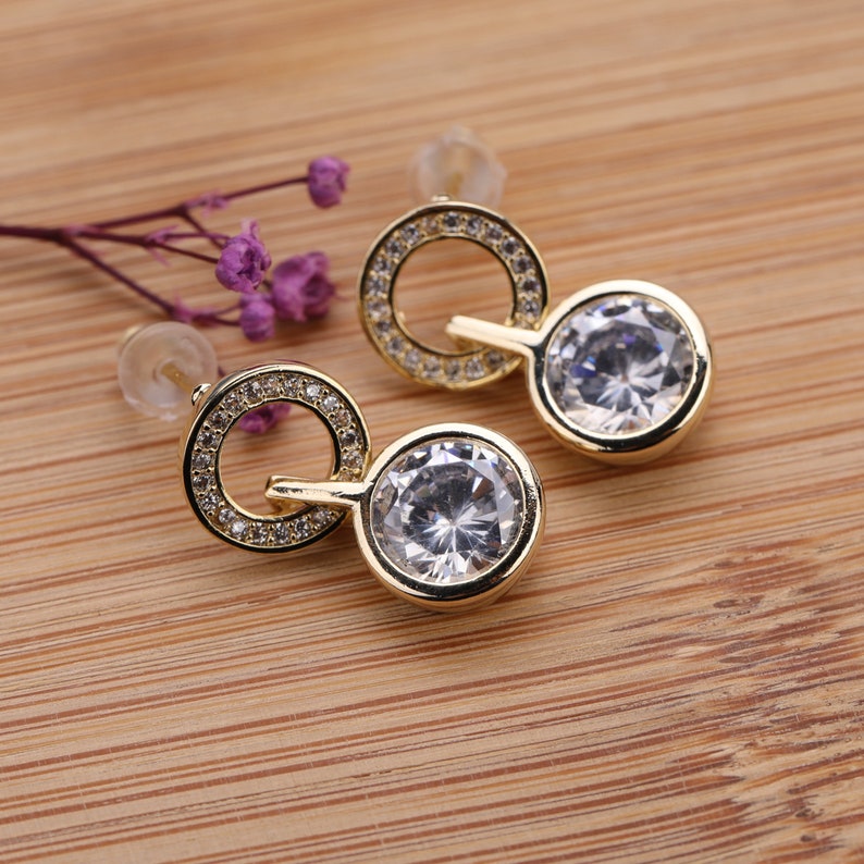 Round Dangle CZ Micro Pave Fashion Dangle Stud Earring Hoop Earrings with 925 Sterling Silver Post for Anniversary Birthday Gift