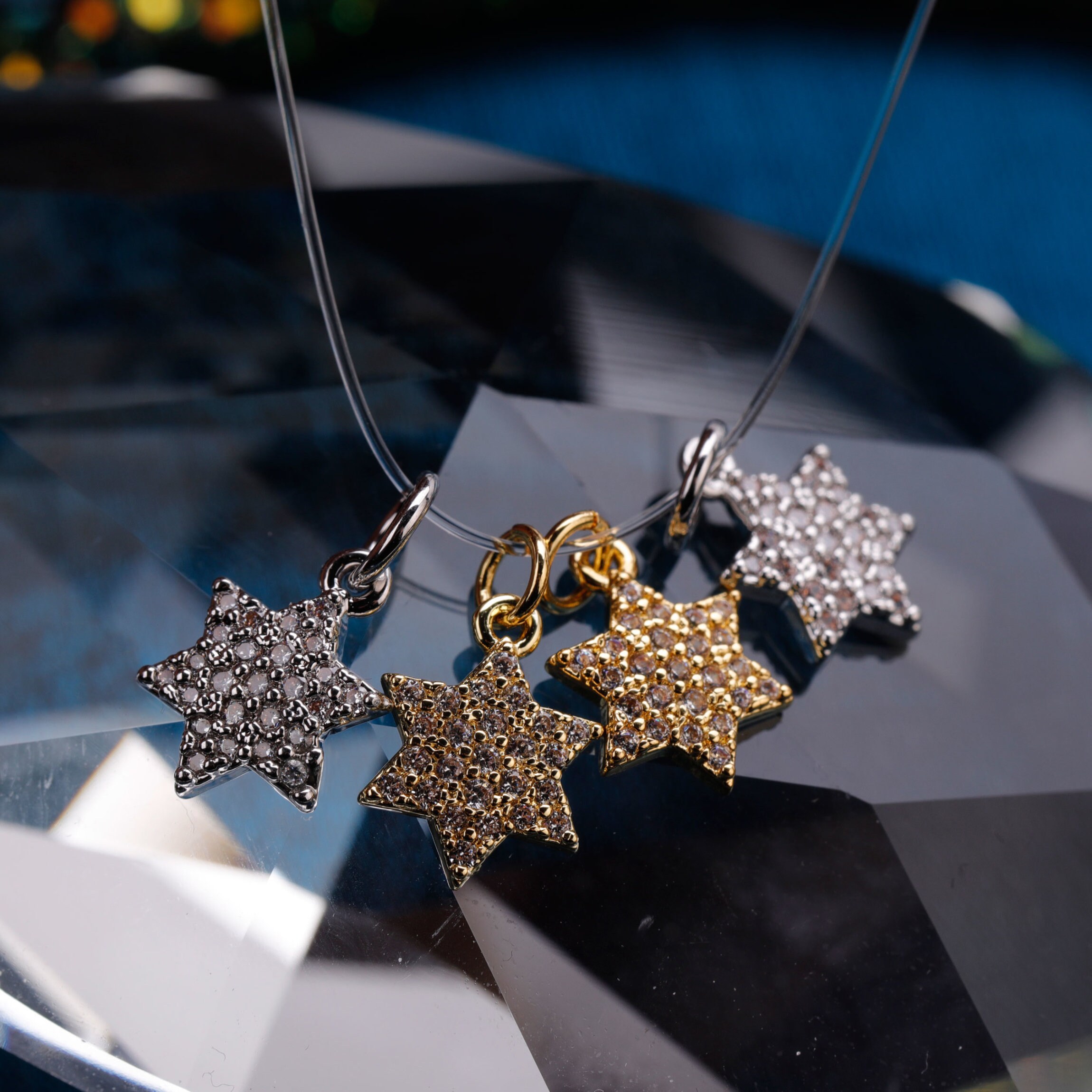 アクセサリー  ORDER SOLID STAR WITH PAVE CZ New Iced Out Star Cross Pendant Necklace Black Color CZ Cubic