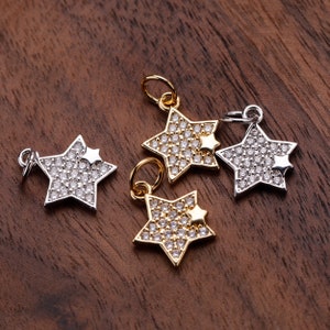 CZ Micro Pave Star Pendant, Cubic Zirconia Star Dangle Charm for Necklace Bracelet Earrings Making,10MM