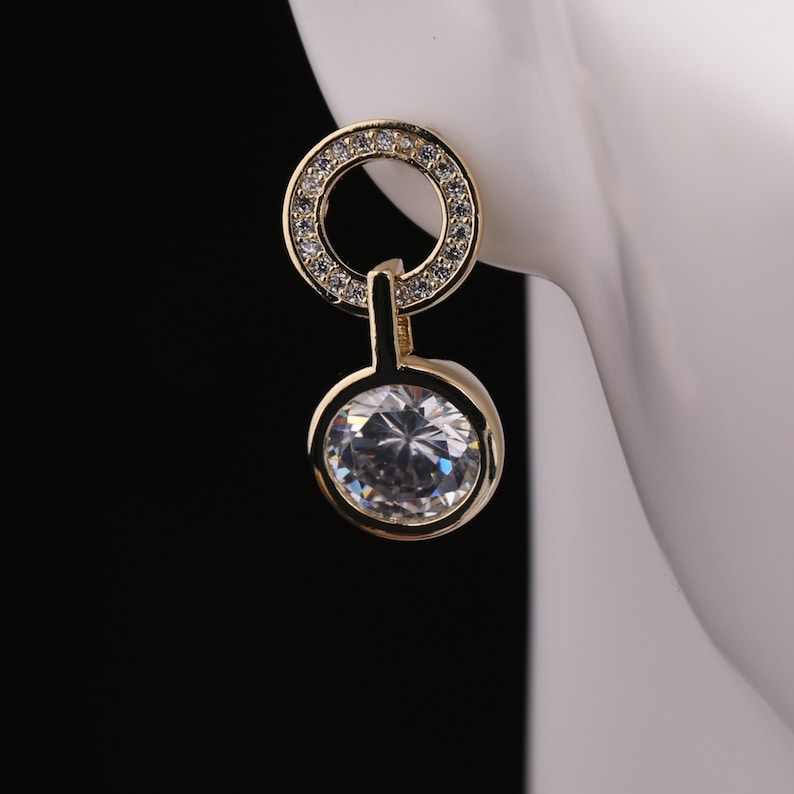 Round Dangle CZ Micro Pave Fashion Dangle Stud Earring Hoop Earrings with 925 Sterling Silver Post for Anniversary Birthday Gift
