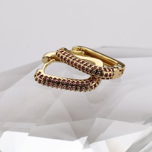 Square Shape CZ Micro Pave Fashion Dangle Stud Earring Hoop Earrings with 925 Sterling Silver Post for Anniversary Birthday Gift