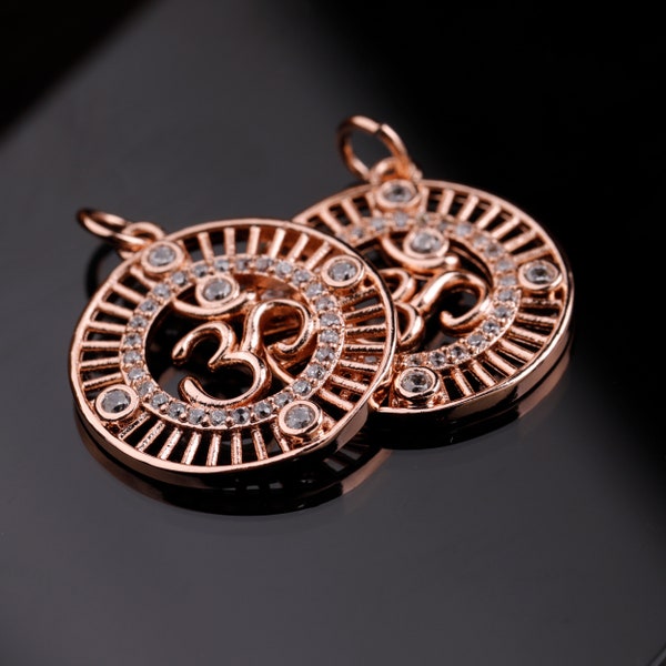CZ Micro Pave Ohm Symbol, Round Charm, Ohm Symbol Charm, Ohm Charm For Necklace Bracelet Earrings Making,19MM