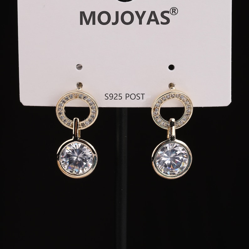 Round Dangle CZ Micro Pave Fashion Dangle Stud Earring Hoop Earrings with 925 Sterling Silver Post for Anniversary Birthday Gift