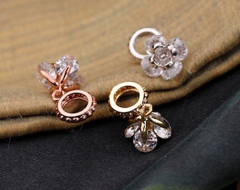 CZ Micro Pave Flower Charms Pendant Rose Charms for Necklace Bracelet Earrings Making,7MM