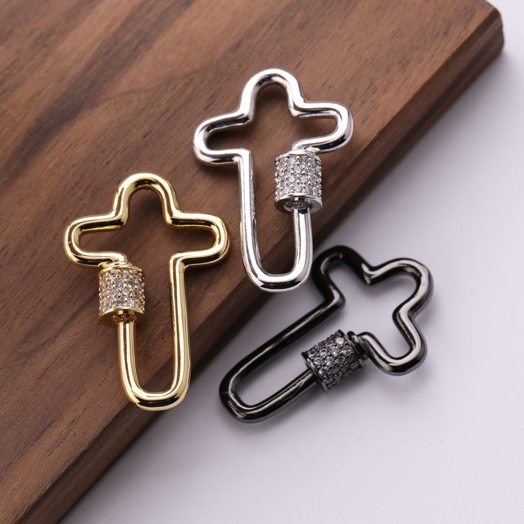 Clasp Cross Pattern CZ Micro Pave Cross Shape Clasp Carabiner Clasp for Necklace Jewelry ...
