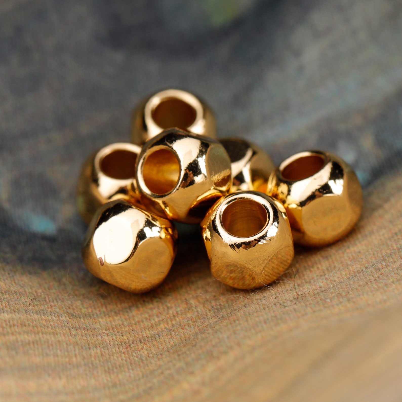 18K Gold Plated Faceted Round Beads Spacer Beads Large Hole Etsy