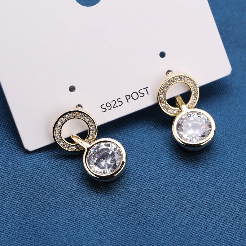 Round Dangle CZ Micro Pave Fashion Dangle Stud Earring Hoop Earrings with 925 Sterling Silver Post for Anniversary Birthday Gift