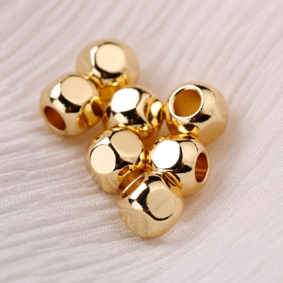 18K Gold Plated Faceted Round Beads Spacer Beads Large Hole