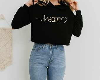 Herzschlag Boxer Hoodie | Boxen Hoodie | Kickboxen Hoodie | Gym Sweatshirt | Sportbekleidung | Geschenk für Sie | Shirts für Frauen | Crop Hoodie