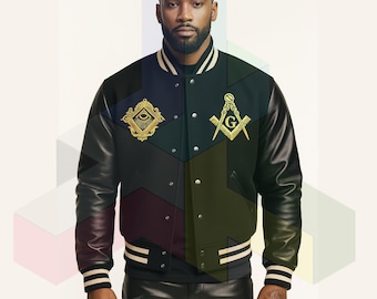 Gold Embroidery Freemason Jacket - Unisex Masonic Jacket, Varsity Jacket with Button Closure, Prince Hall Mason Gift