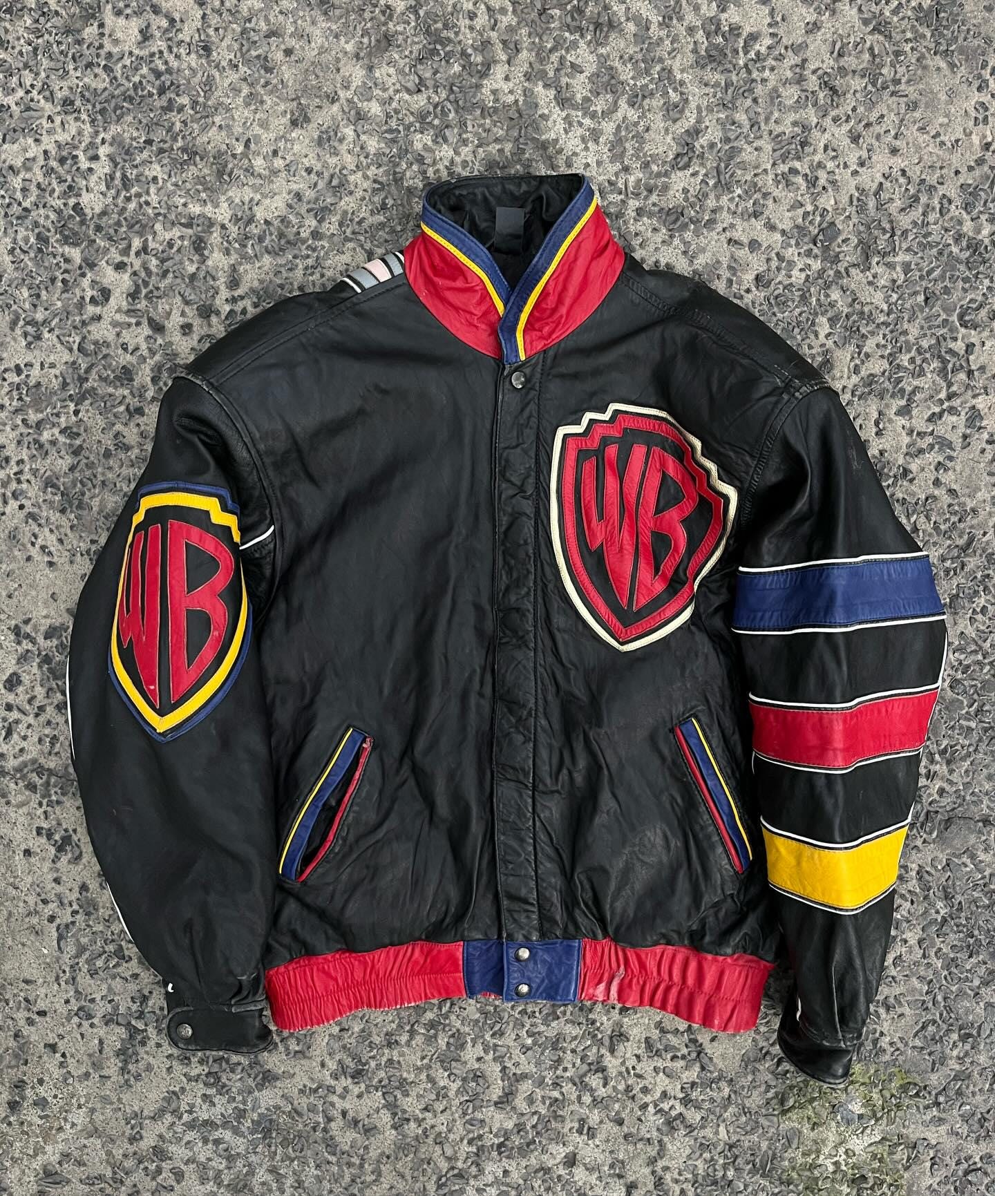 90s Warner Bros. Looney Tunes Leather Racing Jacket - Black