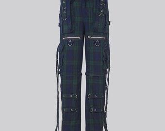 Black Watch Tartan Scottish Gothic X Strap Pant And Short For Men And Women- Gothic Trouser - 16oz Acrylic Tartan - Skotsk