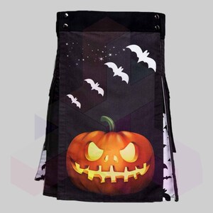 PUMPKIN UTILITY KILT | Halloween Theme Cotton Utility Kilt | Halloween Spooky Season Outfit | Scottish Gothic Kilt For Men | Halloween Gifts