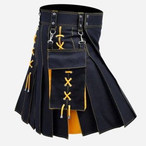Hybrid Laces Kilt 100% Cotton Jeans Scottish Traditional Modern Men&#39;s Utility Kilt - TrevenStore
