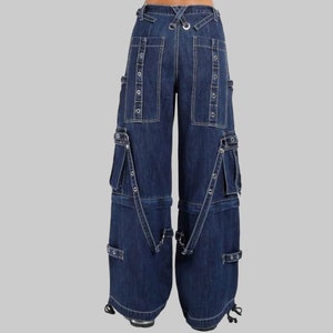 Goth Cargo Pants With Straps, Denim Cargo Punk Pants With Buckle and ...