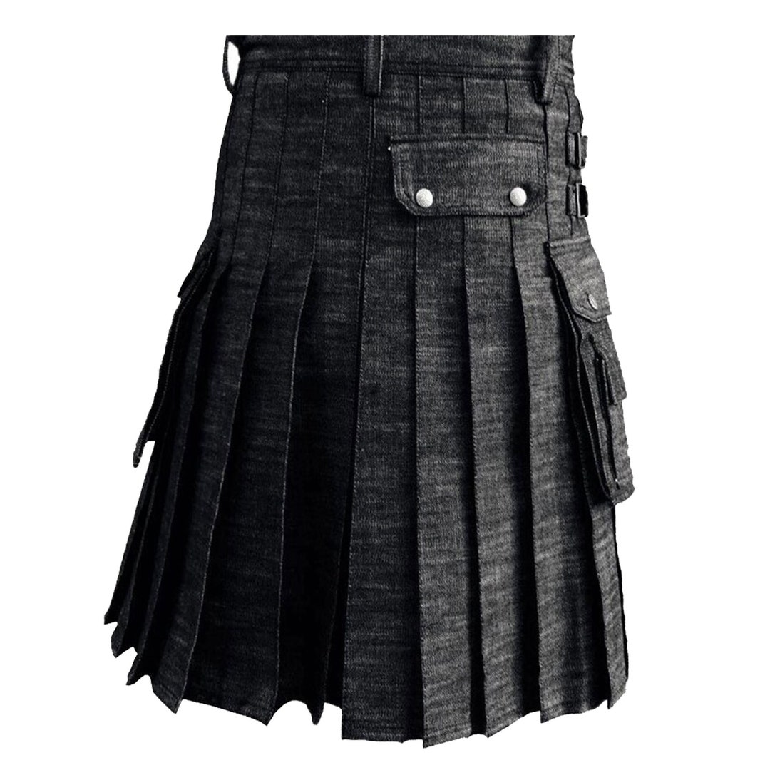 Black Denim Kilt With Cargo Pockets Utility Kilts Plus Size Kilt ...