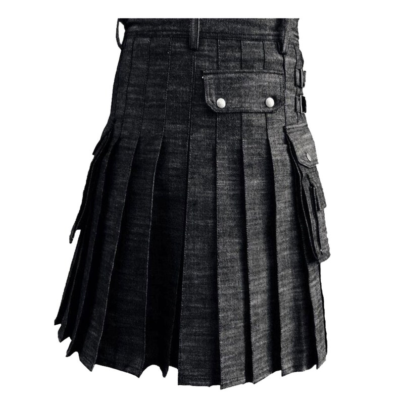Black Denim Kilt With Cargo Pockets Utility Kilts Plus Size Kilt