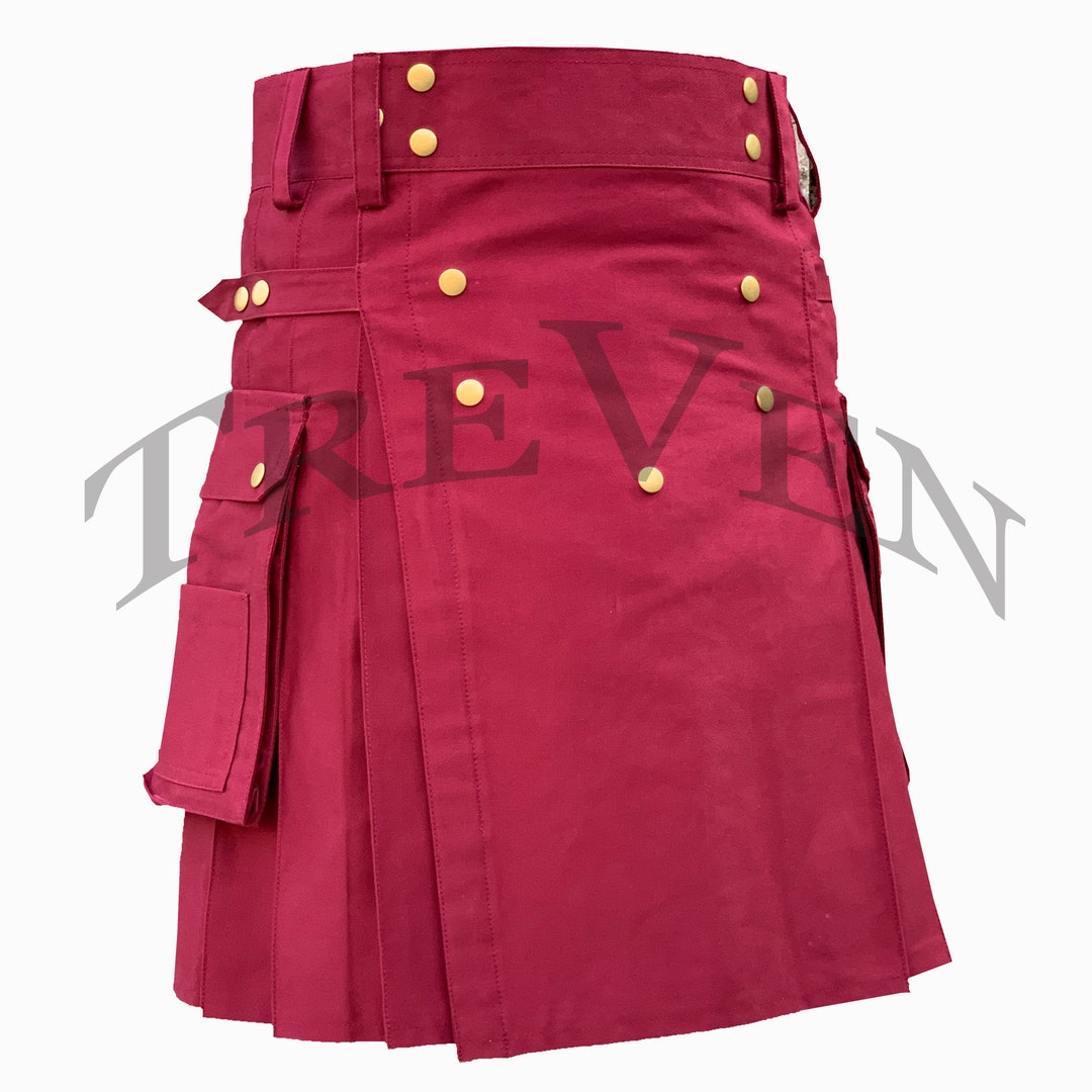 Red Modern Utility Kilt Hand Made Utility Kilt for Sale Luxury Kilts