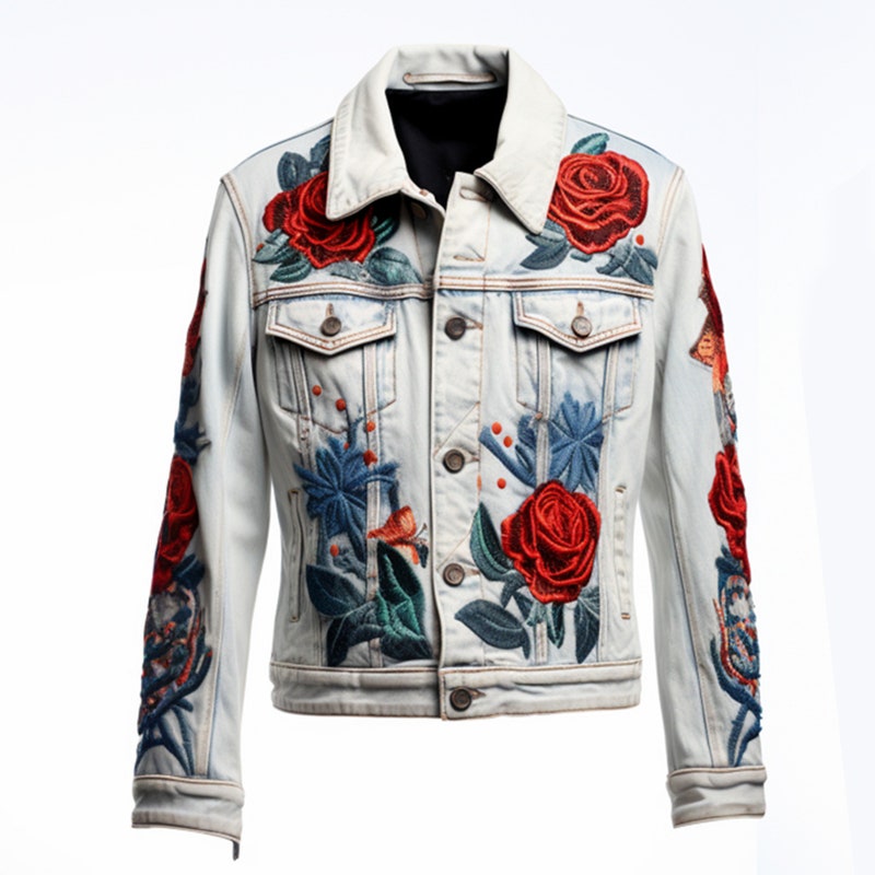Denim rainrose embroidered jacket