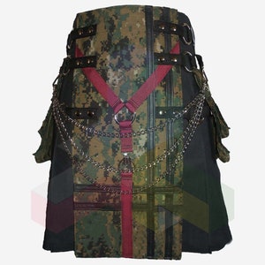 Interchangeable Black Canvas Digital Camouflage Design Kilt - Custom Made Kilt - Plus Size Kilt - Kilt - Kilt For Men - Camo Kilt - Treven