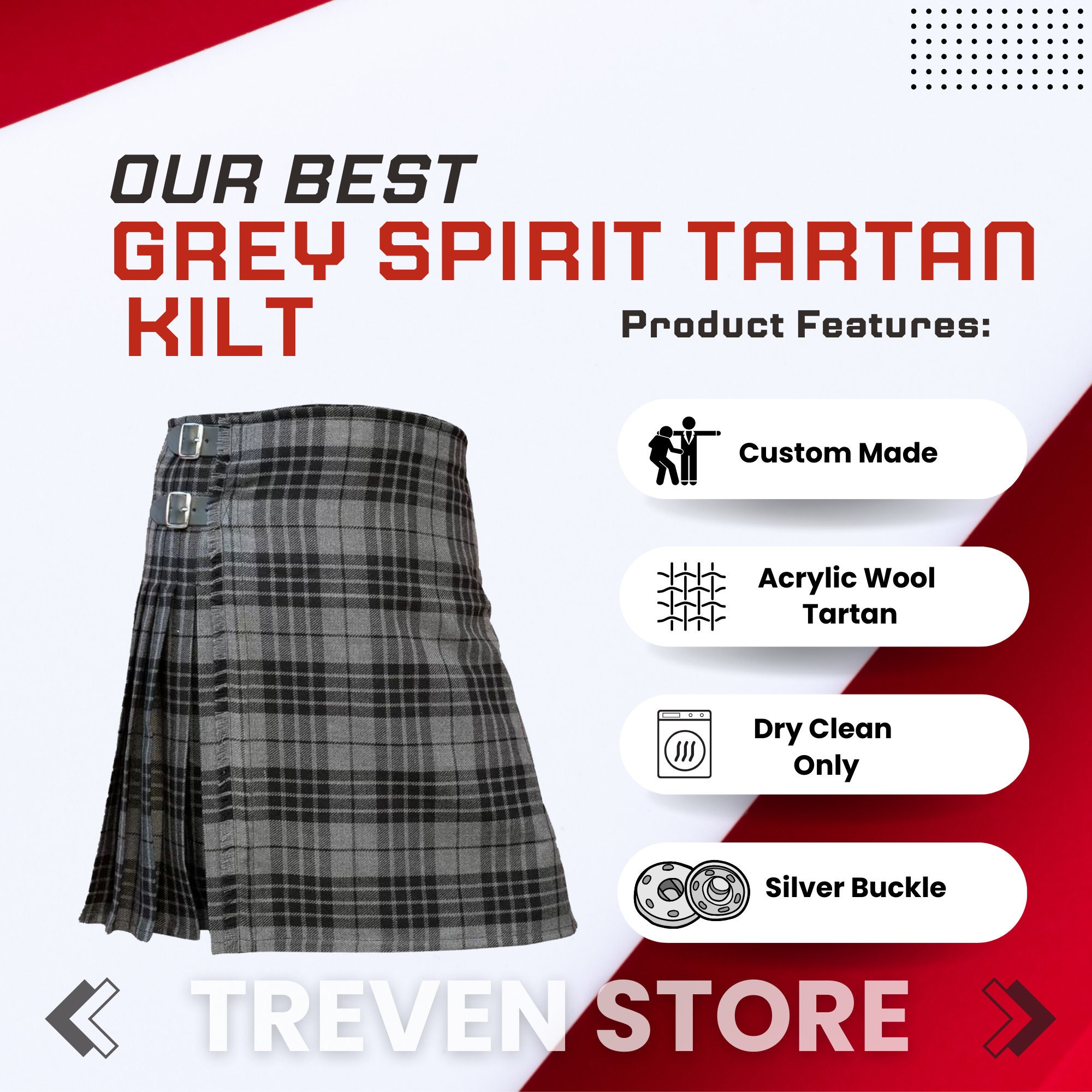Custom Made Heavy Weight 16 Oz Scottish Traditional Grey Spirit