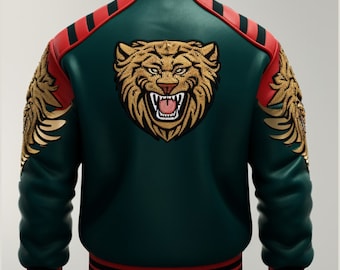 Custom Embroidered Varsity Jacket With Fierce Tiger Patch