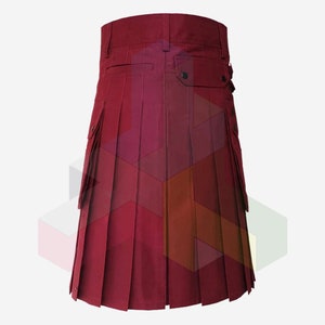 Handmade Maroon Utility Kilt - Scottish Mens Classic Fashion Kilt - Premium Utility Kilts For Men - Plus Size Kilt
