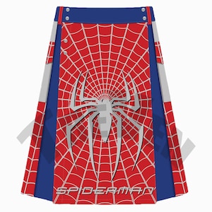 Spider-Themed Utility Kilt for Men - Red Tartan Gothic Kilt - Punk Rock Kilts - Alternative Fashion - Unique Spider Design
