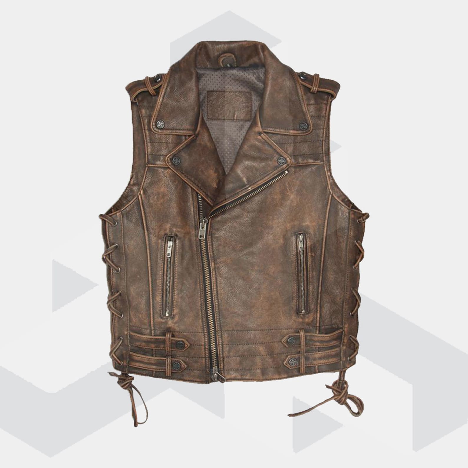 Gilet Biker Sans Manche Femme Gilet En Cuir De Vache Pour Homme