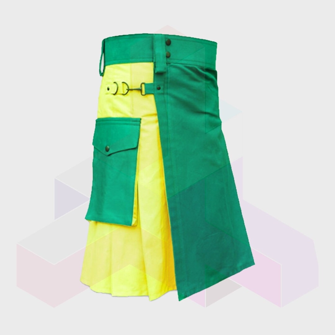 Green and Yellow Modern Utility Kilt Utility Kilts Plus Size Kilt