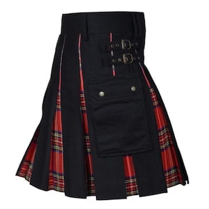 Scottish Tartan Pleated Modern Design Handmade Cotton Hybrid Utility Kilt for Men