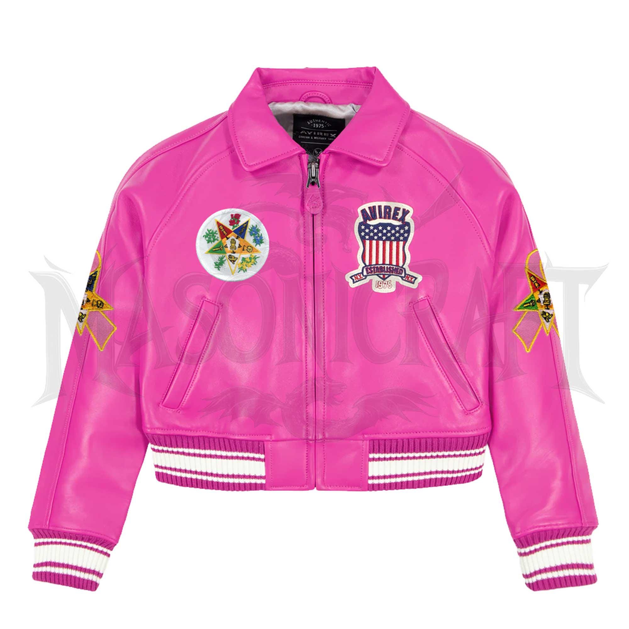 etsy1様　40 アウター Pink Avirex Leather Varsity Jacket: OES Eastern Star, Breast
