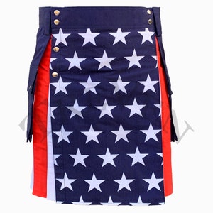USA Flag Utility Kilt for Men - Patriotic American Kilt - Memorial Day Fashion - Fourth of July Kilts - Men’s Fashion Kilt - USA Kilt