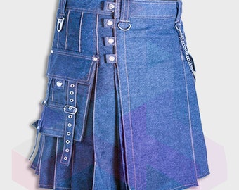 Stilvoller Blauer Moderner Denim Kilt | Treven Shop