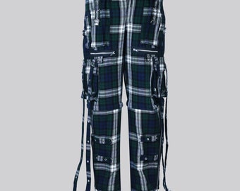 Black Watch Dress Tartan Scottish Gothic X Strap Pant And Short For Men And Women- Gothic Trouser - 16oz Acrylic Tartan - Skotsk