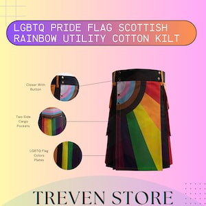 LGBTQ Pride Flag Scottish Rainbow Utility Cotton Kilt For Men And Women - Kilt For LGBTQ Community - Treven Store