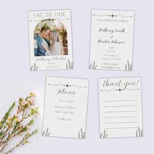 Elegant Wedding Invitation Bundle | Save The Date | Custom Save The Date and Invitation | Custom Menu Card | Custom Thank You Card