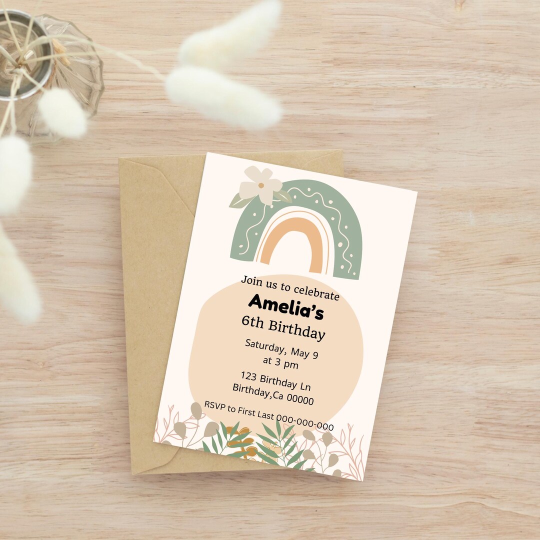 Boho Chic Birthday Invite | Custom Birthday Invitation | Neutral ...