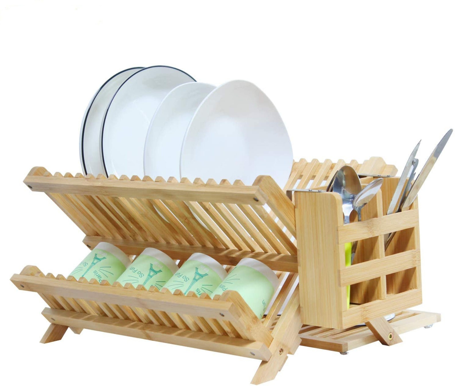 Bamboo Dish Drying Rack with Utensil Flatware Holder 3Tier Etsy