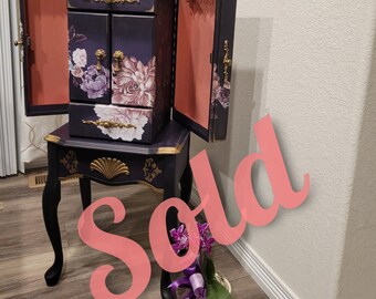 Sold out/French Country/ Jewelry Armoire/ Purple/ Floral/ Romantic/ Organizer/ Box/ Standing Armoire/ mother's day/ gift/ Jewelry Holder