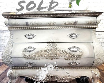 Sold-Painted Furniture Vintage Dresser| White Bombe| Bombay Chest| Dresser| Bureau| Silver| Shabby Chic| French| jewelry armoire