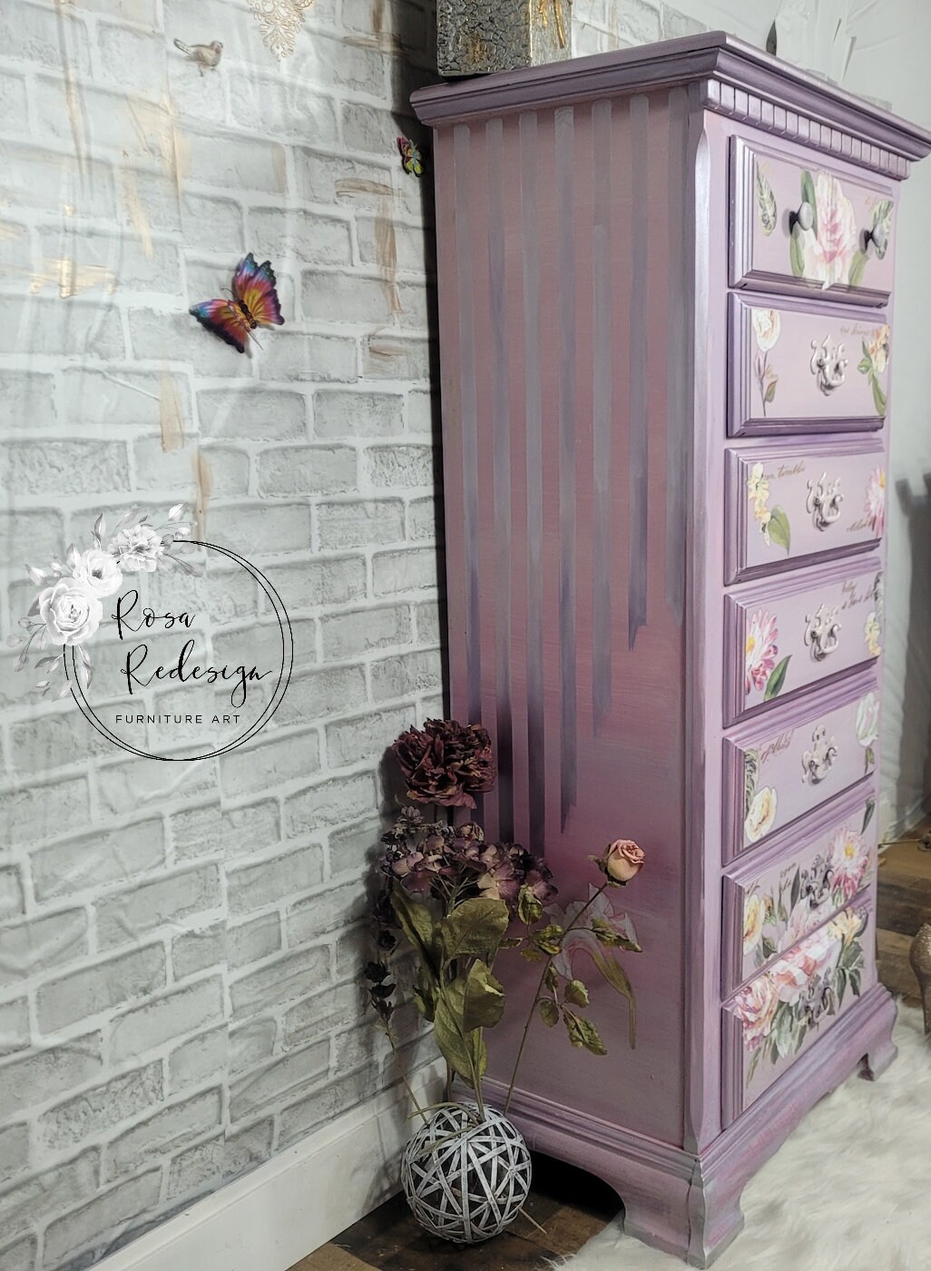 Painted Furniture Tall Dresser Chest Drawers Pink Home - Etsy