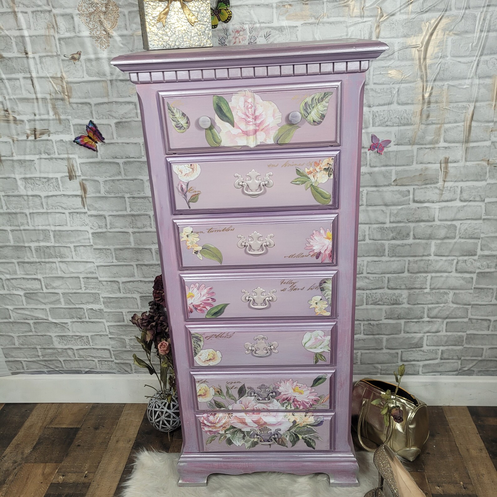 Painted Furniture Tall Dresser Chest Drawers Pink Home - Etsy