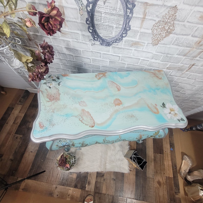 Painted Furniture Epoxy Top Vintage Dresser Tiffany Blue Etsy