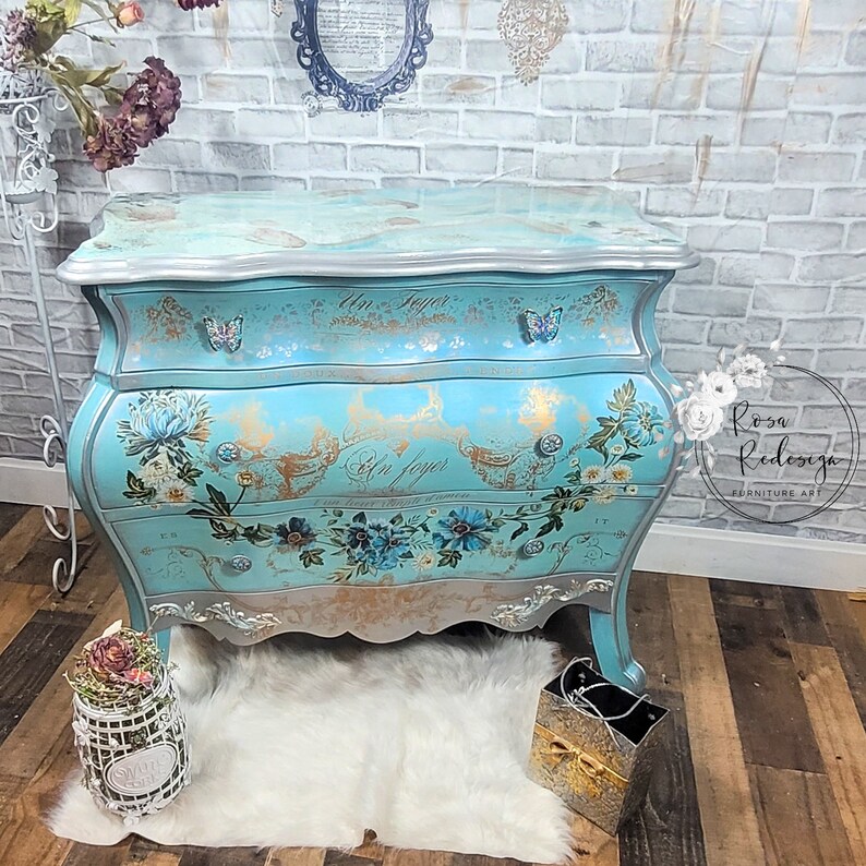 Painted Furniture Epoxy Top Vintage Dresser Tiffany Blue Etsy