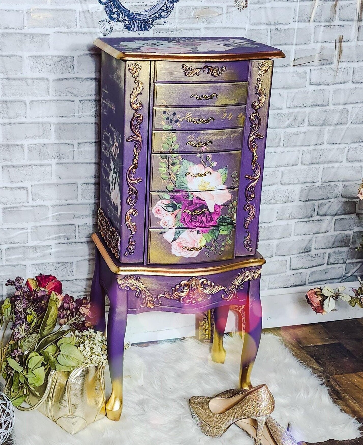French Country, Jewelry Armoire, Purple Floral, Romantic Furniture ...